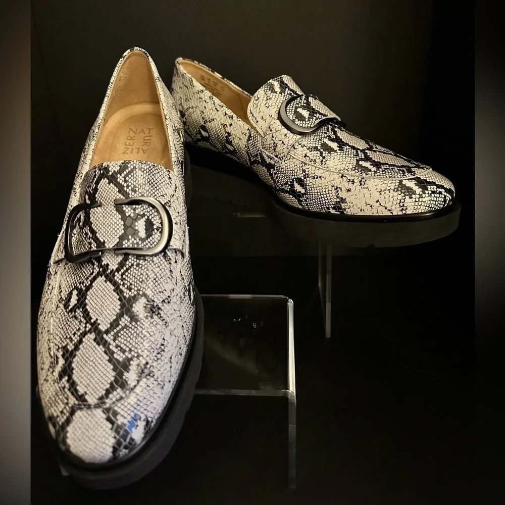 Naturalizer Women's Snake Print Loafers in Black and White